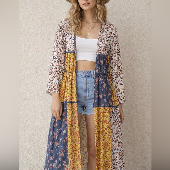 LOGO by Lori Goldstein Tops - Floral Patchwork Kimono Kaftan - Multicolor by LOGO by Lori Goldstein
